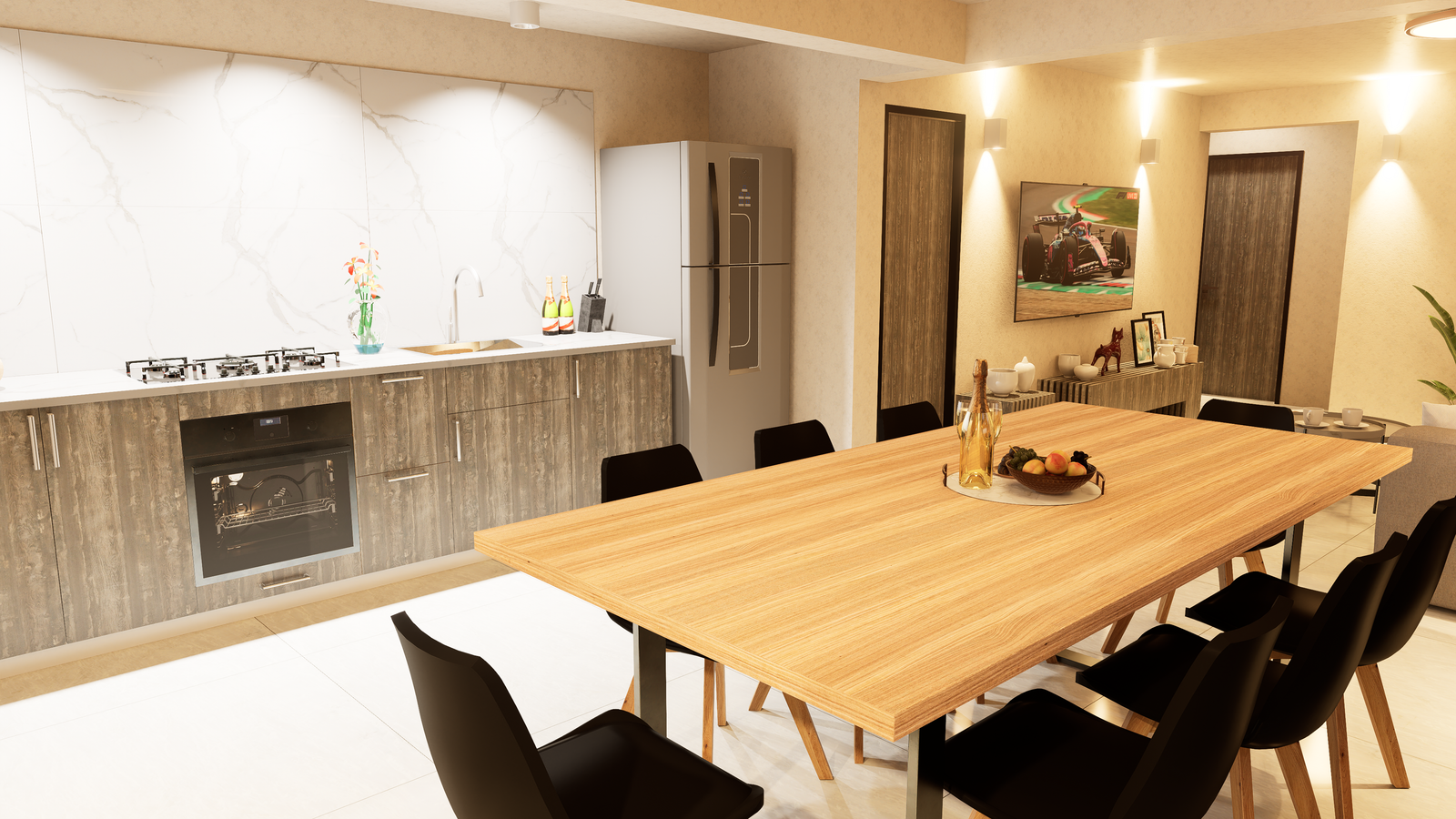 Interior JUCA DÚPLEX — sala comedor con doble altura